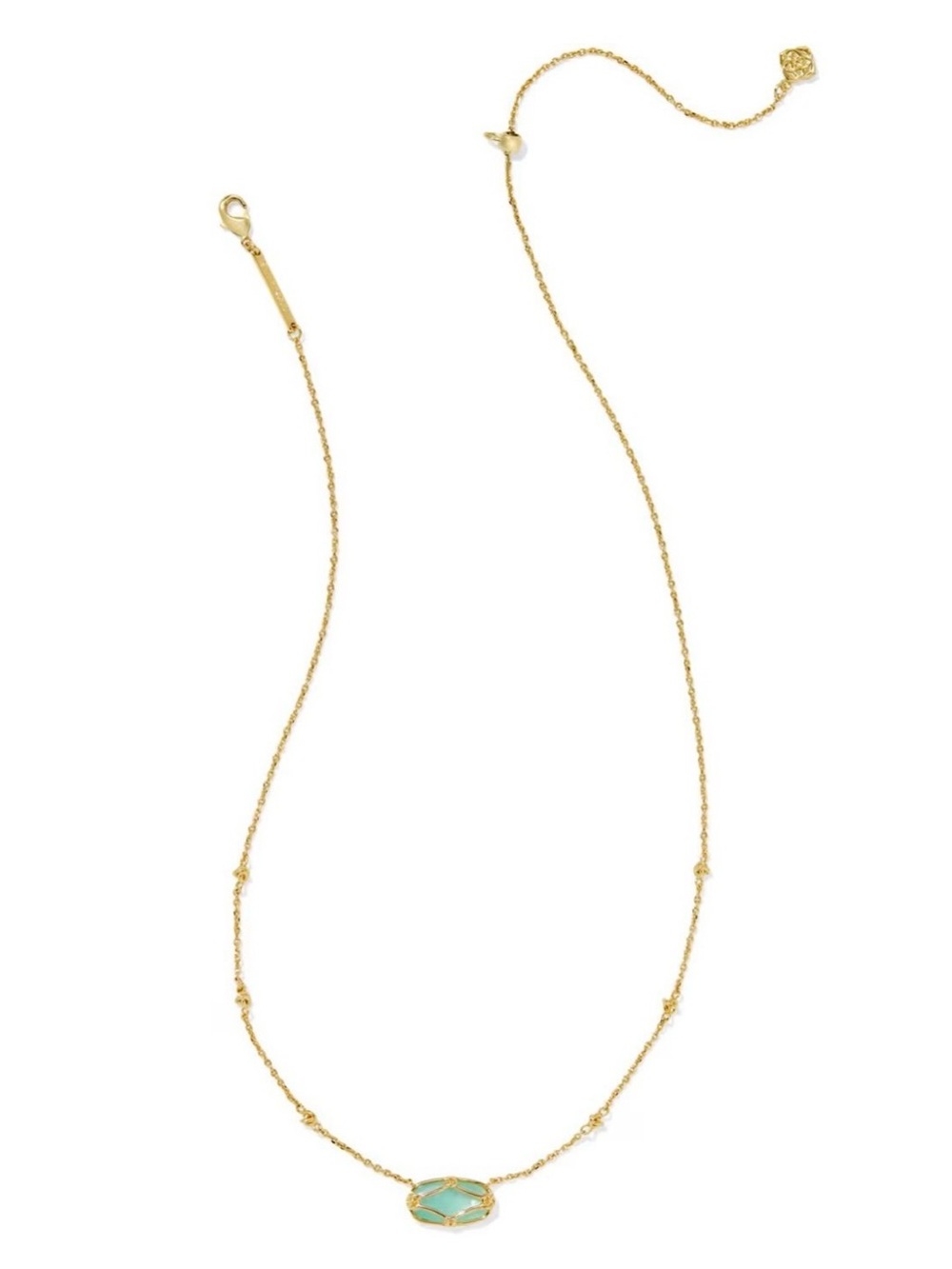 Kendra Scott Elisa Lattice Frame Gold Pendant in mint Green Mother of Pearl - Picture 2 of 8